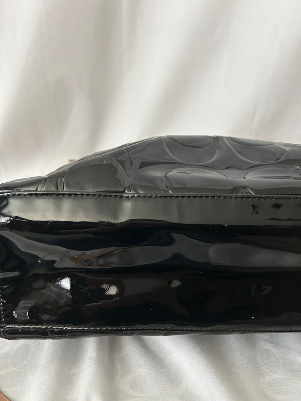 Coach Black Patent Leather w/ Tan Leather Trim Tote Shoulder Bag Purse ♥️♥️ - Picture 10 of 13